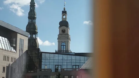 Riga skyline with clock tower, Latvia 4k Video stock 278903427