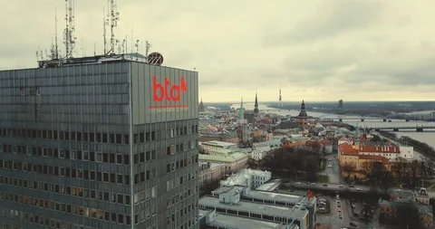Riga skyscraper view to old town Stock Footage 121990804