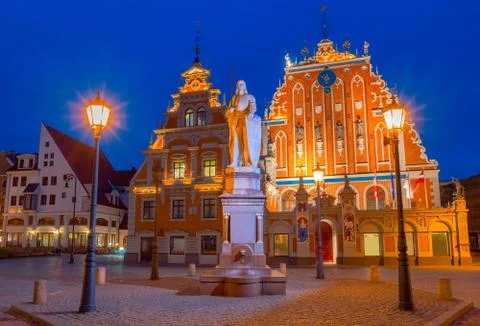Riga. Town Square at night. Stock Photos