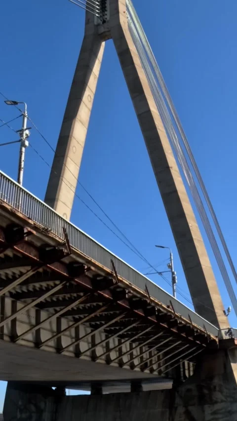 Riga Vansu Bridge: Close Up View of Cable-Stayed Structure Stock Footage 309568228