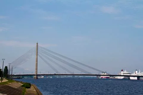 Riga, view of cable stayed bridge Stock Photos