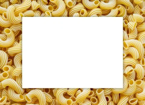 Rigati macaroni background. White space for text and ideas. Stock Photos