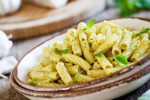 Rigatoni With Pesto Stock Photos