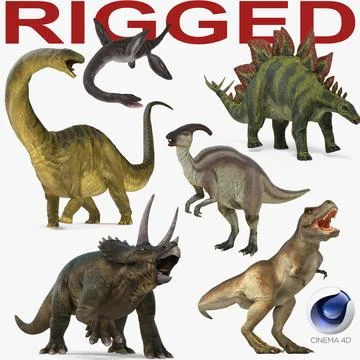 Rigged Dinosaurs Collection for Cinema 4D 3D Model