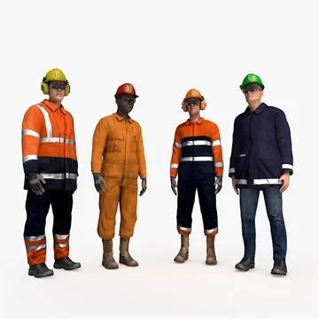 Rigged offshore workers 3D Model