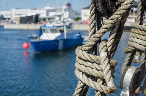 Rigging on the deck of an old sailing ship Stock Photos