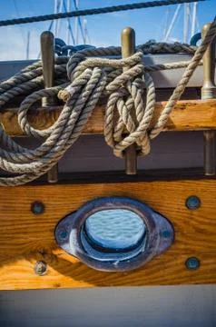 Rigging on the deck of an old sailing ship Stock Photos