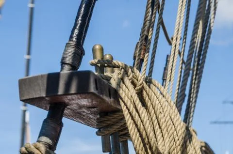 Rigging on the deck of an old sailing ship Stock Photos