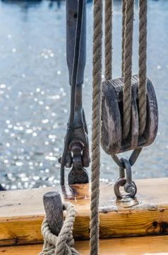 Rigging on the deck of an old sailing ship Stock Photos
