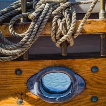 Rigging on the deck of an old sailing ship Stock Photos