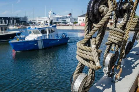 Rigging on the deck of an old sailing ship Stock Photos