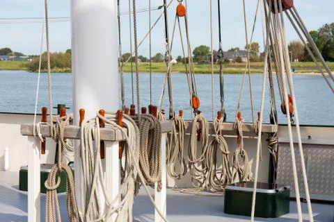Rigging at the deck of a sailing clipper Stock Photos