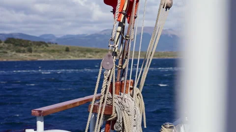 Rigging Detail with Coiled Ropes on Tall Ship 库存影片 331940602