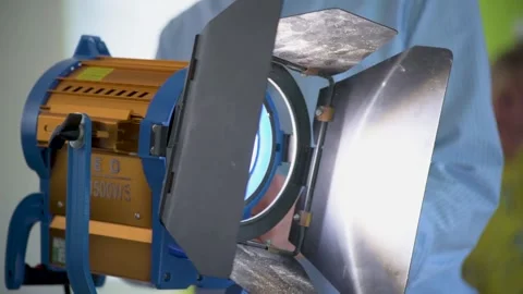 Rigging movie lights in studio Stock Footage 252031271