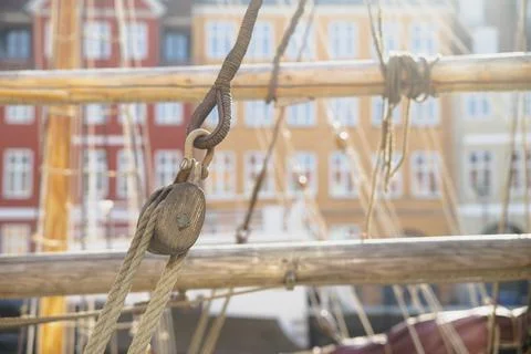 Rigging on an old sailing ship in Denmark Stock Photos