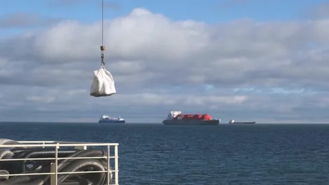 Rigging operations with cargo on industrial Rina tanker Stock-Footage 130995039