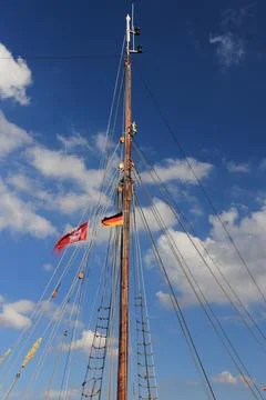 The rigging of a sailing ship without a sail Stock Photos