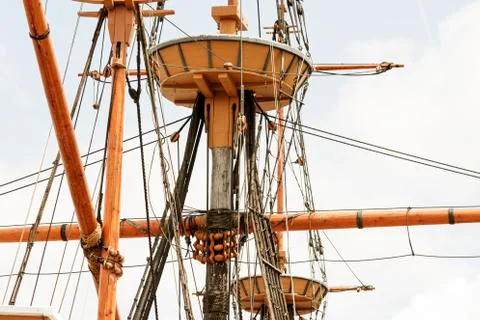 Rigging on the tall ship. Stock Photos