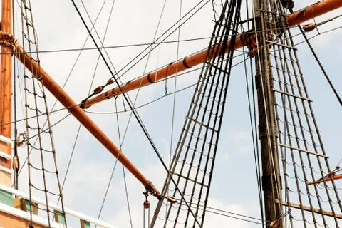 Rigging on the tall ship. Stock Photos