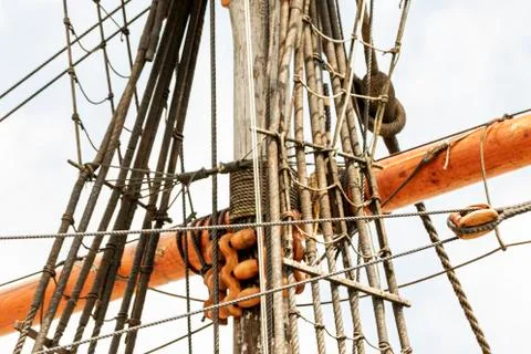 Rigging on the tall ship. Stock Photos