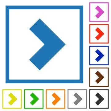 Right 90 degrees angle arrow solid flat framed icons Stockillustratie