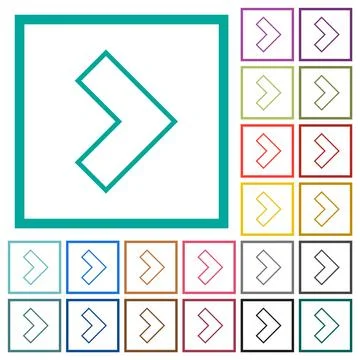 Right 90 degrees angle arrow outline flat color icons with quadrant frames Stock Illustration