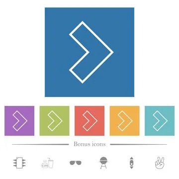 Right 90 degrees angle arrow outline flat white icons in square backgrounds Stock Illustration