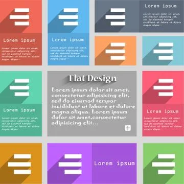 Right-aligned icon sign. Set of multicolored buttons. Metro style with space  Illustrazione stock
