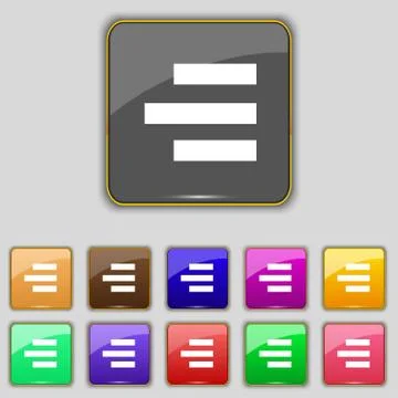 Right-aligned icon sign. Set with eleven colored buttons for your site. Vecto Illustrazione stock