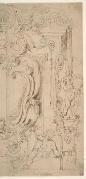 Right and Part of the Left Half of a Design for a Cartouche 160487 Michelan.. Stock Illustration