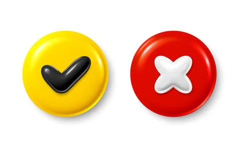 Right and wrong 3d buttons. Quiz answer time game. Glossy round icons with a Stock Illustration