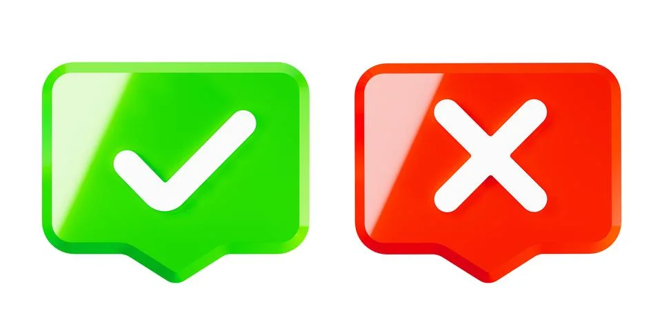 Right and wrong 3D Icons, acceptance and rejection concept. 3D Illsutration Stock Illustration