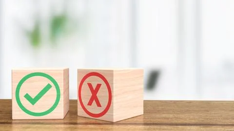 The right and wrong on blank wood cube for business concept 3d rendering Stock Illustration