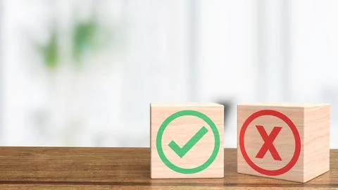 The right and wrong on blank wood cube for business concept 3d rendering Stock Illustration