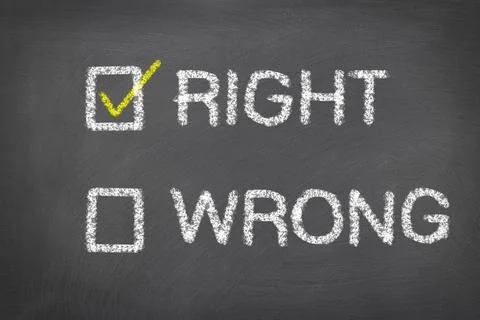 Right and wrong on a chalkboard Stock Photos