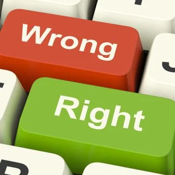Right and wrong computer keys showing results validation or decisions Illustrazione stock