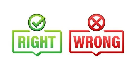 Right and Wrong Decision Concept Bubbles Vector Illustration with Checkmark and Illustrazione stock