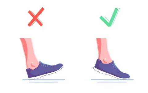 Right and wrong foot position when running. Natural running. Healthy steps of Stock Illustration