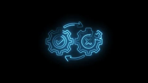 Right and wrong gears rotating neon blue animation isolated on black backgrou Stock Footage 312318155