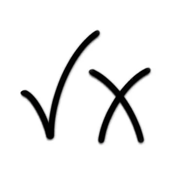 Right and wrong icons. hand drawn by brushpen sings. Isolated on white backgr Stock Illustration