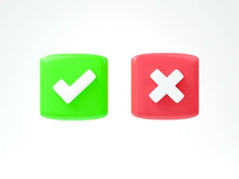 Right and wrong mark icon isolated white background. checkmark red and gree.. Ilustración de archivo