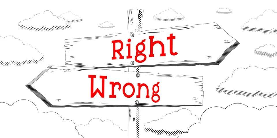 Right and wrong - outline signpost with two arrows Illustrazione stock