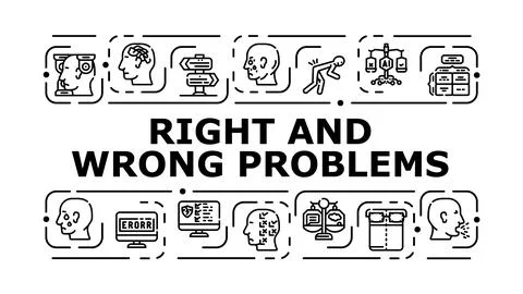 Right and wrong problems banner icon vector illustration Stock Illustration