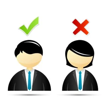 Right and wrong sign with students Illustrazione stock