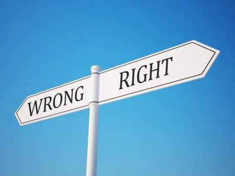 Right and wrong signpost. Illustrazione stock