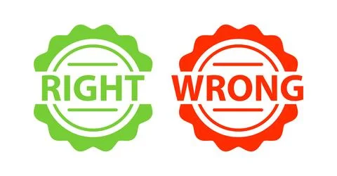 Right and wrong signs, label. Two green and red stickers 스톡 일러스트