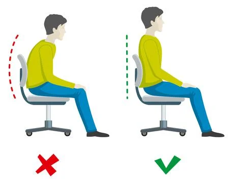 Right and wrong sitting posture. Person in chair pose Stock Illustration