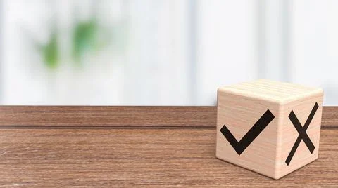 The right and wrong symbol on wood cube 3d rendering Stock Photos