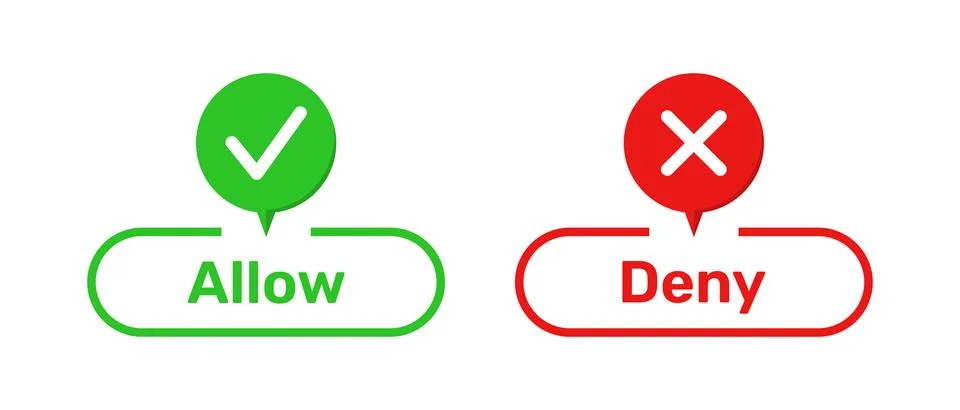 Right and Wrong symbols with Allow and Deny buttons colour. Stock Illustration