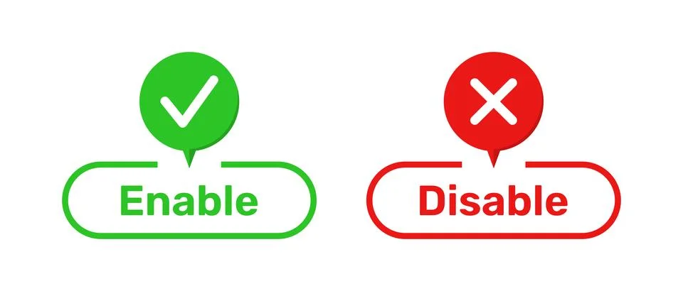 Right and Wrong symbols with Enable and Disable buttons colour. Stock Illustration